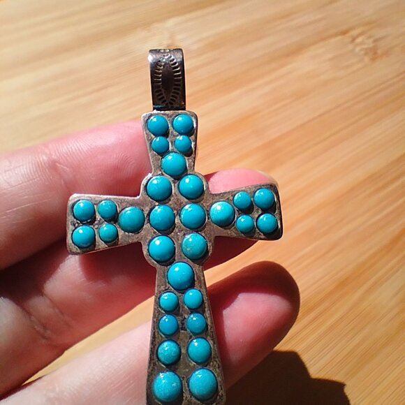 Jay King DTR sleeping Beauty Turquoise 925 Sterling Silver cross pendant  Very b - Picture 8 of 10
